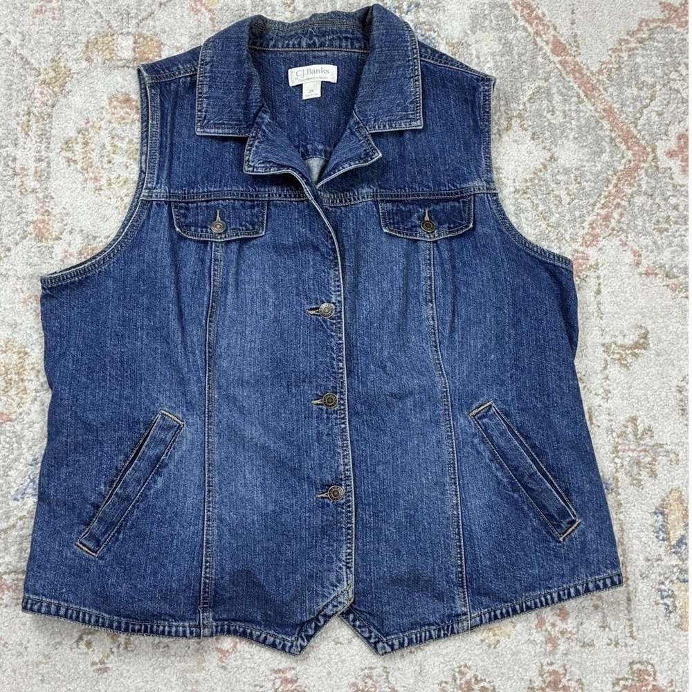 Y2K Dark Wash Denim Vest Vintage Goblincore Minimalist Cotton Trucker Gilet 2X